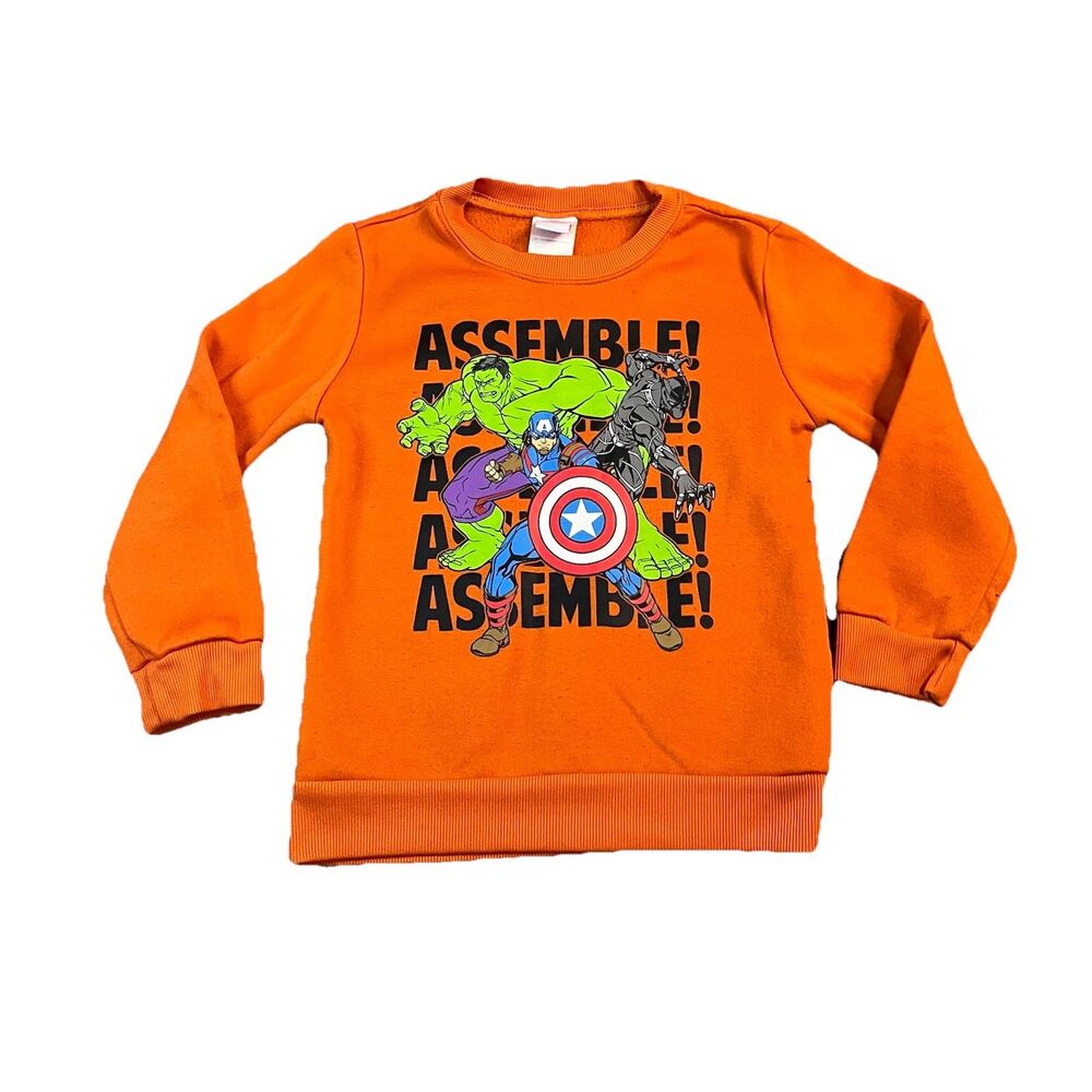 Marvel Avengers Orange Graphic Print Sweater Superheroes Boys Youth Size 5/6